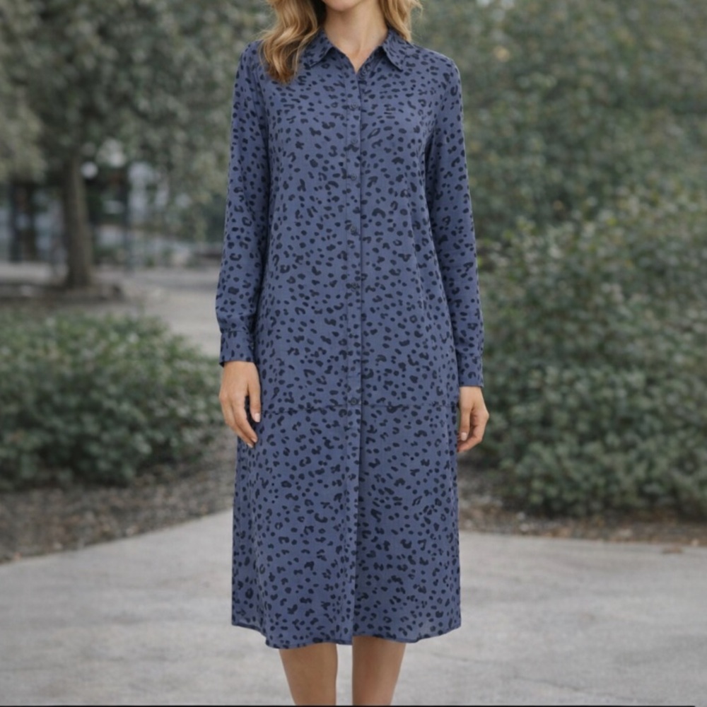 Saks Fifth Avenue Midi Dress Women’s Medium Button Up Shirt Dress Animal Print